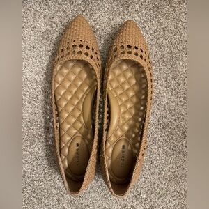Birdies Woven Tan Pointed-Toe Quilted Insole Flats